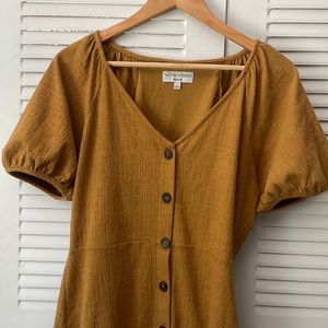 Madewell Textured Puff Sleeve Mustard Button Dress